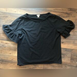 J.Crew Black Ruffle Sleeve Top | Size M